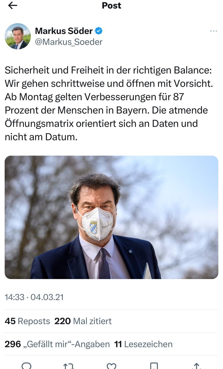 Söder zur Öffnung in der Pandemie Söder zur Öffnung in der Pandemie