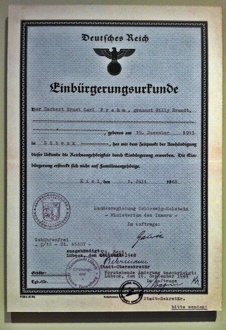 Einbürgerungsurkunde Willy Brandt Einbürgerungsurkunde Willy Brandt